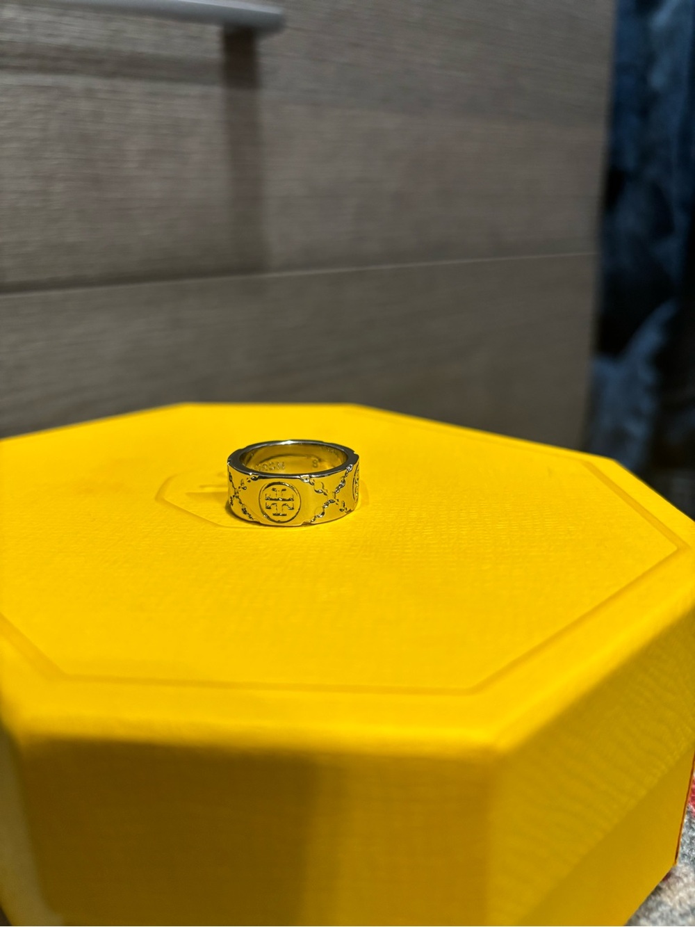 Tory Burch Silver Logo Band Ring with Polished Finish - Picture 3 of 5